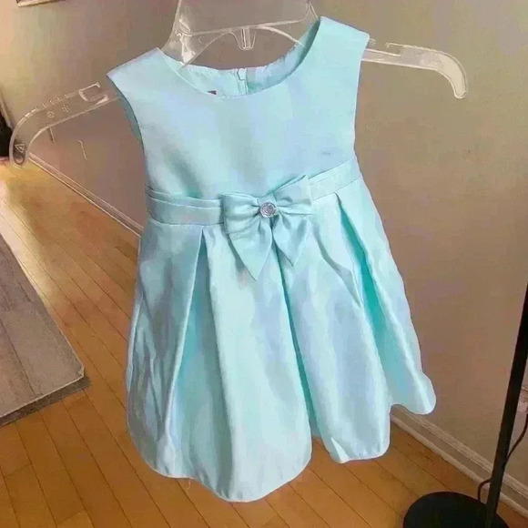 New W/O Tag Princess Faith Satin Dress Turquoise Size 24M Satin Sleeveless - Picture 1 of 9